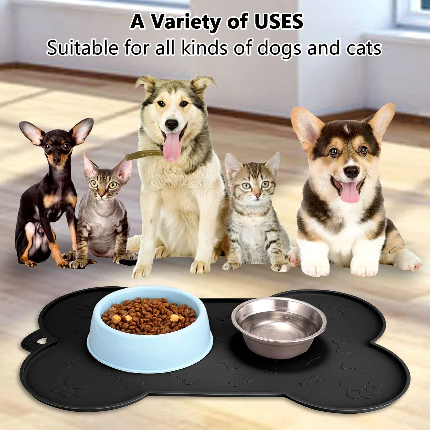 Dog Mat for Food and Water Pet Cat Large Small Silicone Rubber Plastic Waterproof Feeding Eating Dish Placemat Trays with Edges Lip for Floor