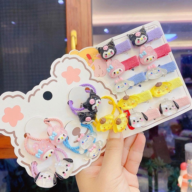 Ruunjoy Sanrio 10pairs of Cinnamoroll My Melody Kuromi Kawaii Hair Clip Leather Clip Pink Cartoon Girl Hair Accessories