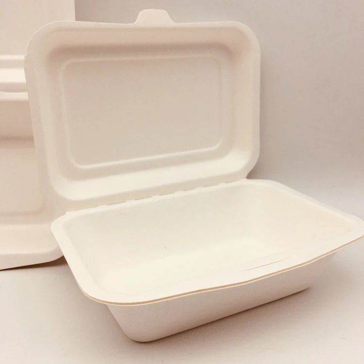 100% Bagasse Pulp Tableware Clamshell Lunch Box Food Container