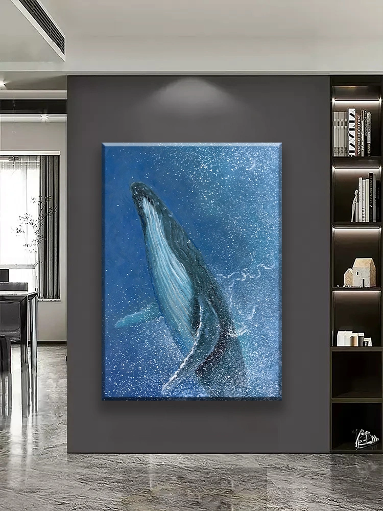 Whale Animal Ocean Sea Wall Art Painting Modern Blue Style Custom Cheap Home Decor Living Room Framed Picture