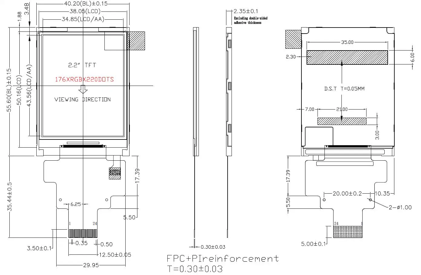 High Brightness 2.2 Inch Industrial LCD Panel Resolution 176*220 Interface MCU Color LCD Touch Screen