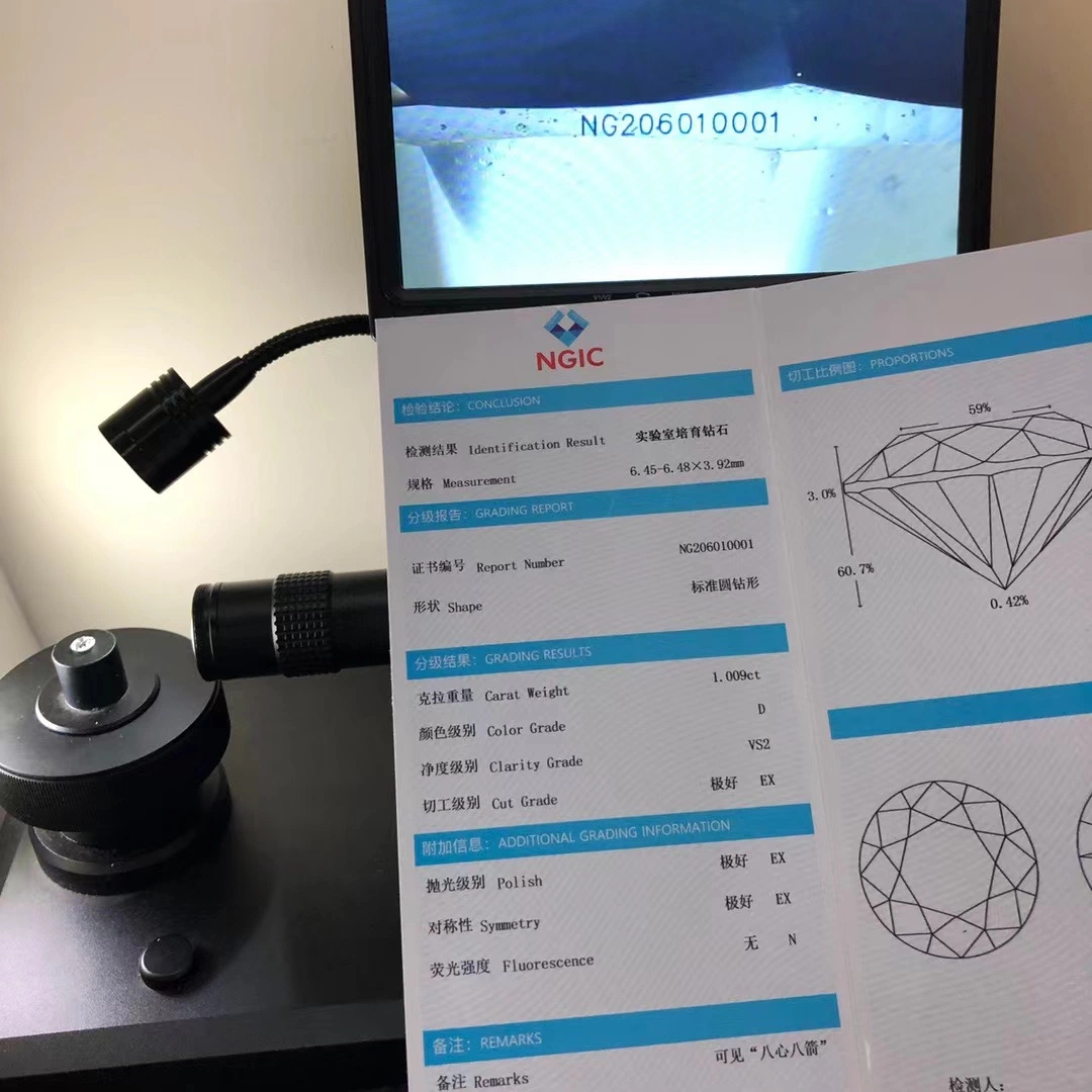 Messi Gems Stock de fábrica 1.009CT D VS2 3ex Hpht Round Laboratório Natural Loose Grown Diamond