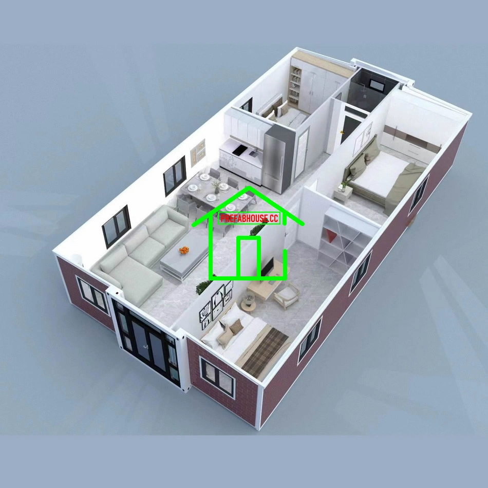 Two-Bedroom / Three-Bedroom Folding Container House, Expandable Two-Bedroom House