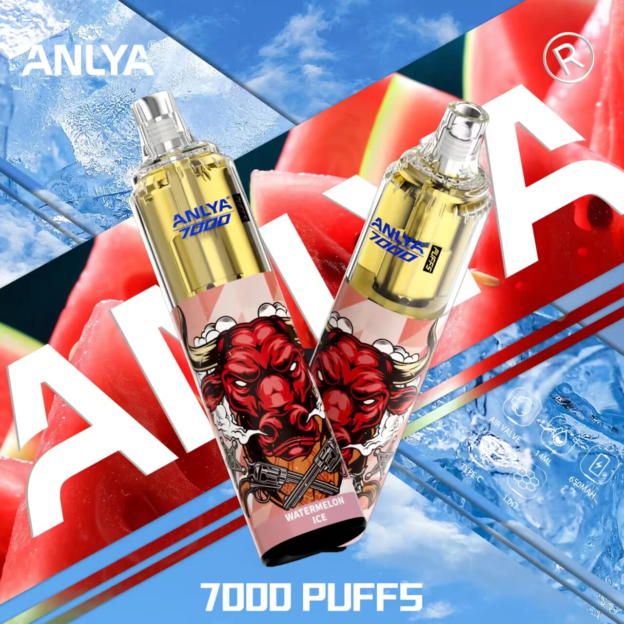 Original Anlya 7000 Puff Disposable/Chargeable Ecig Vape Pen 14ml Pod Factory Vaporizer