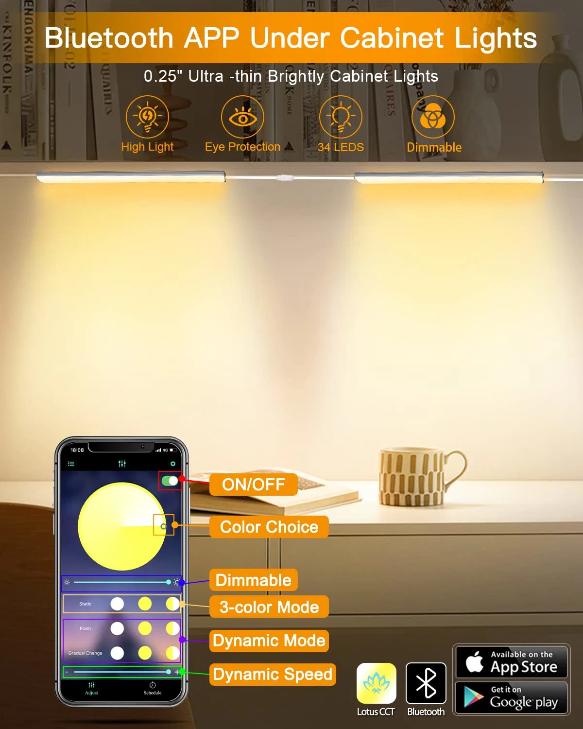 Unter Schrank Beleuchtung, 12 Zoll Ultra Thin Dimmbar unter Schrank Leuchten Plug in, Multi-Color Super Bright LED unter Gegenlicht Indoor Lights Bar für Küche