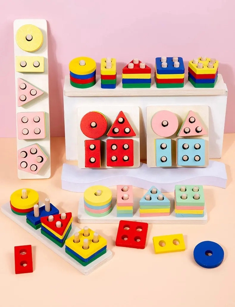 Kinder Baby China DIY Großhandel/Lieferant hölzerne geometrische Formen Stapeln Gebäude Block pädagogische Spielzeug für Kinder Geschenk Mädchen beliebtes Spielzeug