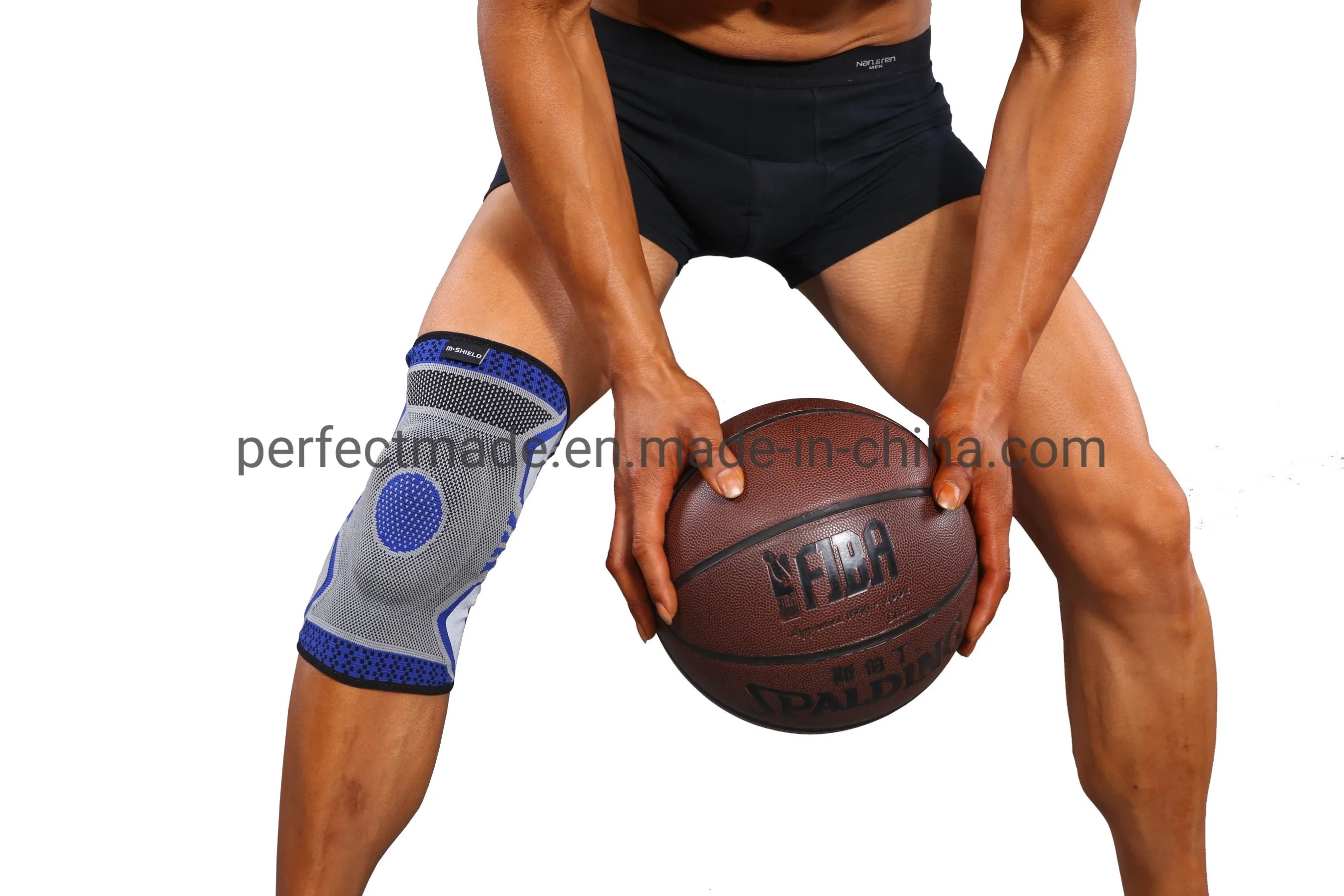 Nylon Spandex Knitted Sport Knee Brace with Silicone Pads