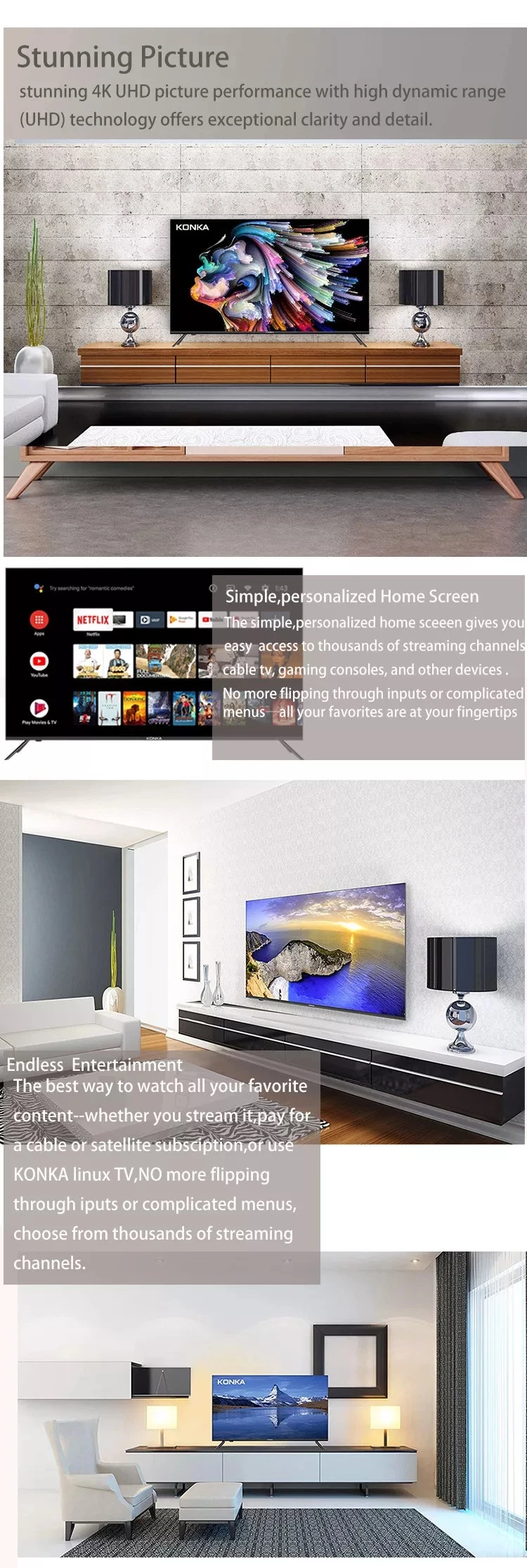 شاشة مسطحة ذكية من نوع Gold Metal من قبل OEM بحجم 55 بوصة بدقة 4K وتلفزيون Ross شاشة LCD TV Smart LCM Display