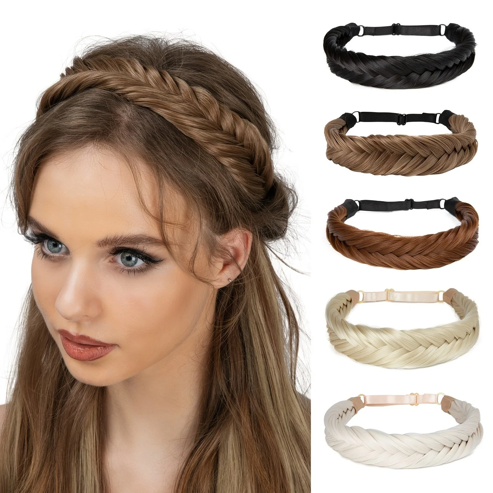 Handmade Braided Headband Adjustable Headwear Headband Braided Hair Wig for Female Wig Natural Hair