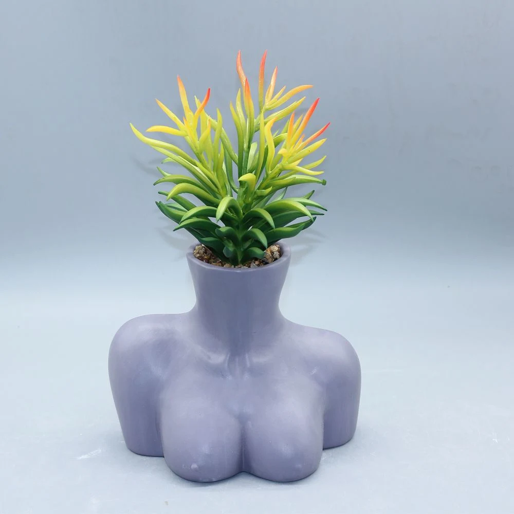 Artificial Green Herbs in Pot, Ceramic Sexy Lady Body Pot, Potted Plant Table Decoration