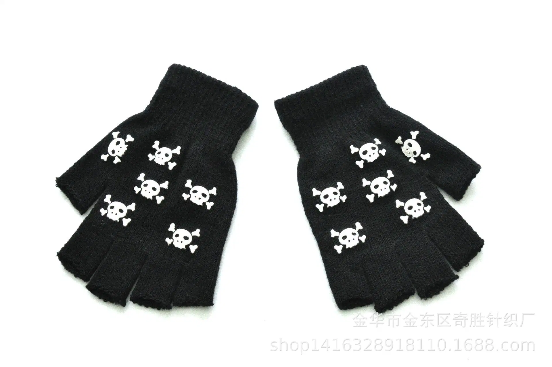 Winter Warm Knitted Half-Fingerhalloween Luminous Fluorescent Skull Hand Claw Printing Cycling Non-Slip Gloves