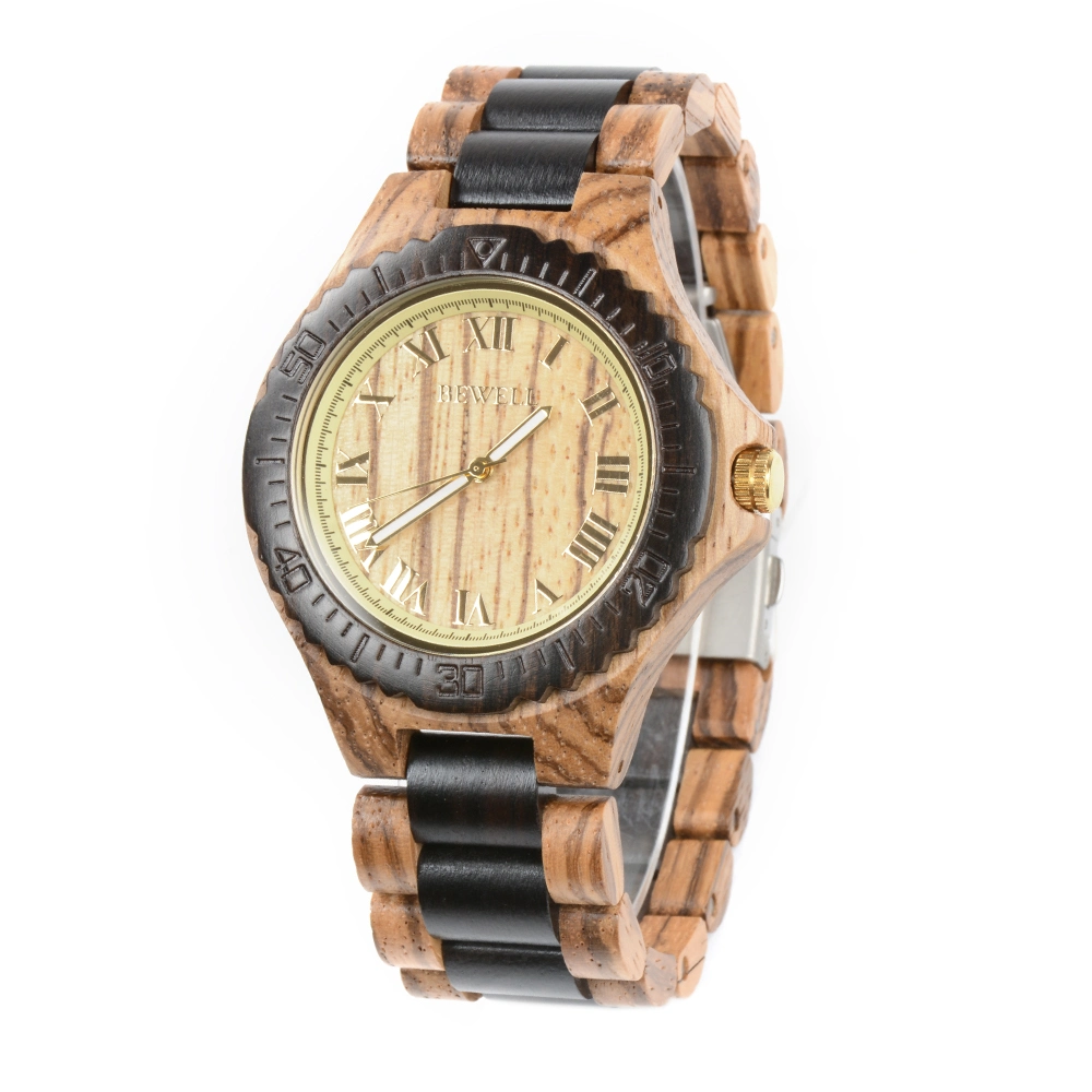 2021 éco-friendly Bewell dernière en bois hommes Wrist montres étiquette privée Montres Quartz bicolores pour hommes