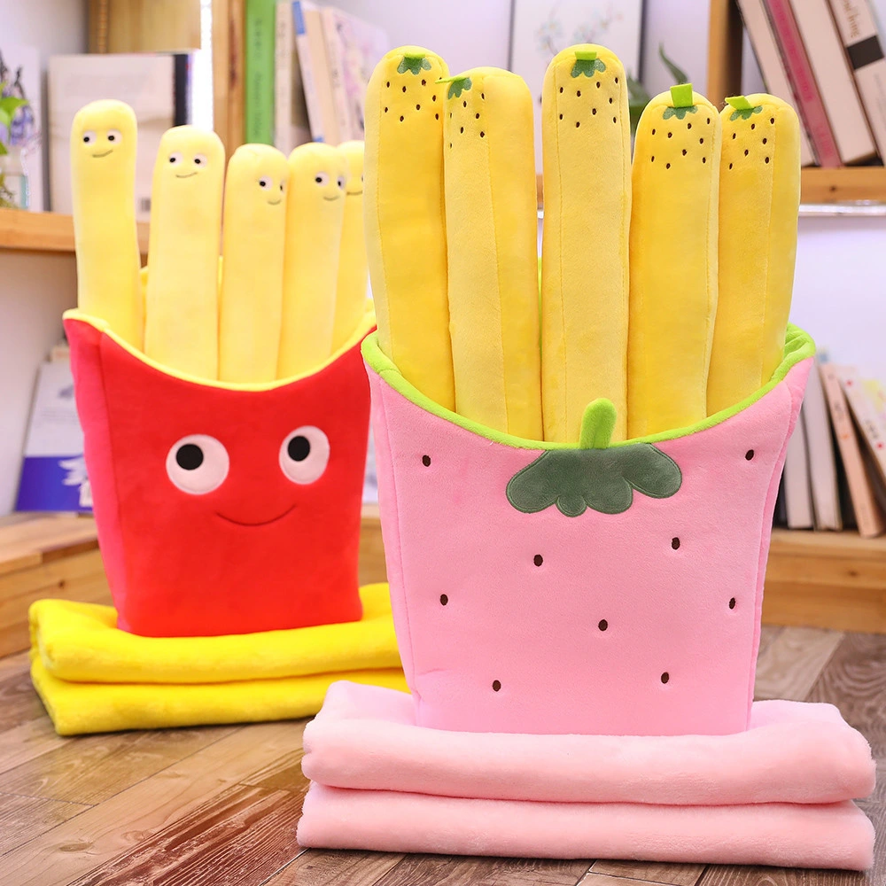 Peluche creativas nuevas patatas fritas de peluche suave felpa de papas fritas juguetes con una manta