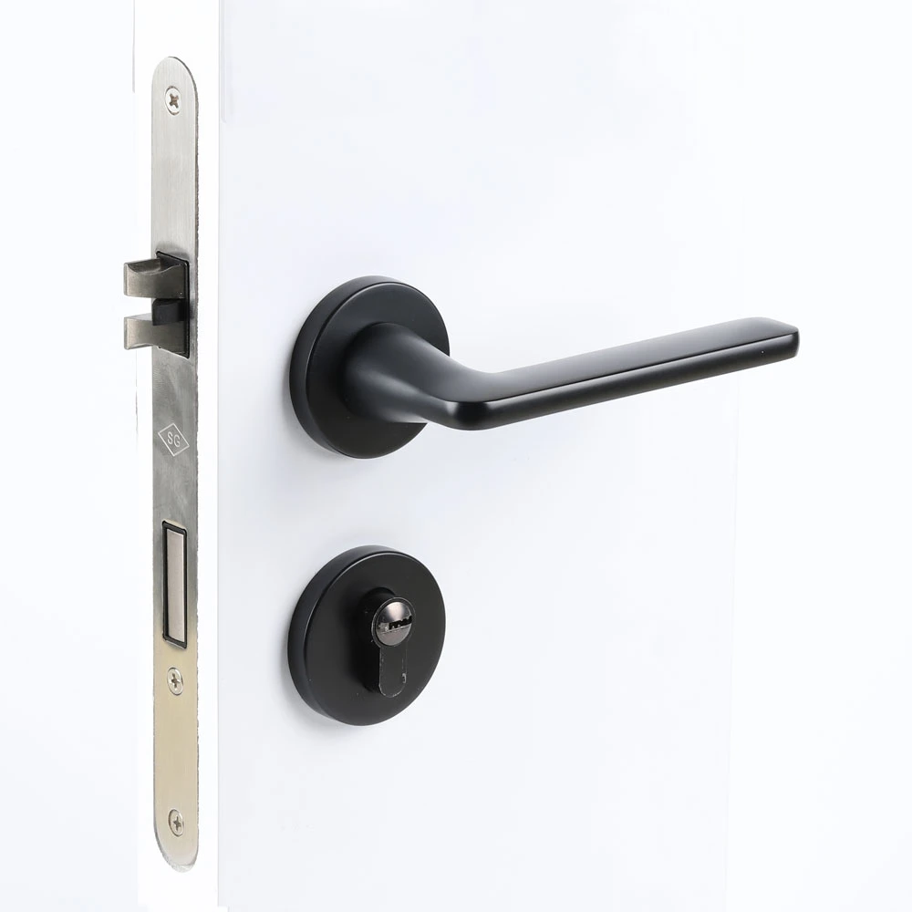 Black Door Knob Round Lever Round Aluminum Door Handle