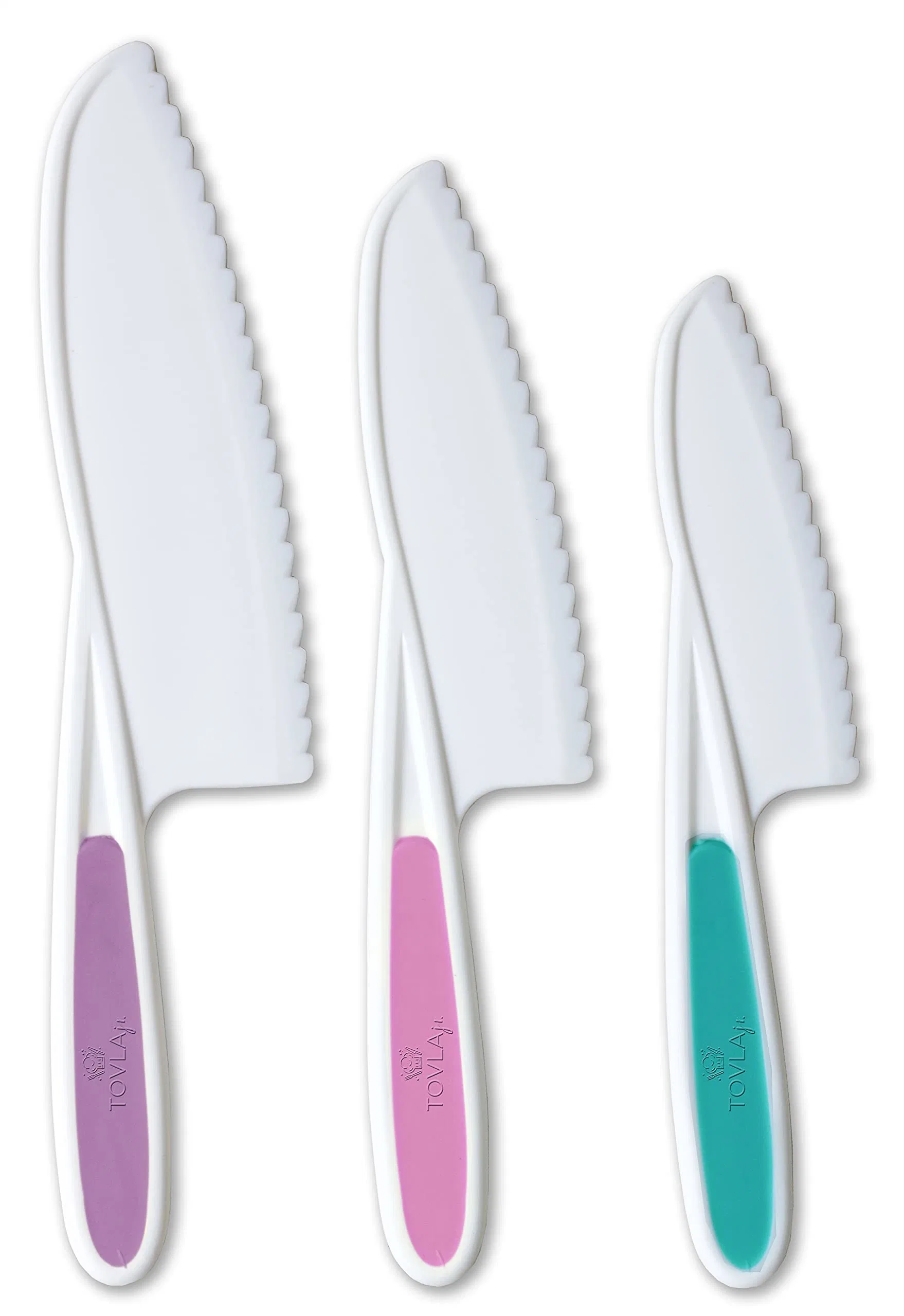 Kids'knives 3-Piece Nylon Kitchen-Baking-Knife Set Children's Cooking 3 Sizes & Colors/Firm-Grip Serrated-Edges BPA-Free