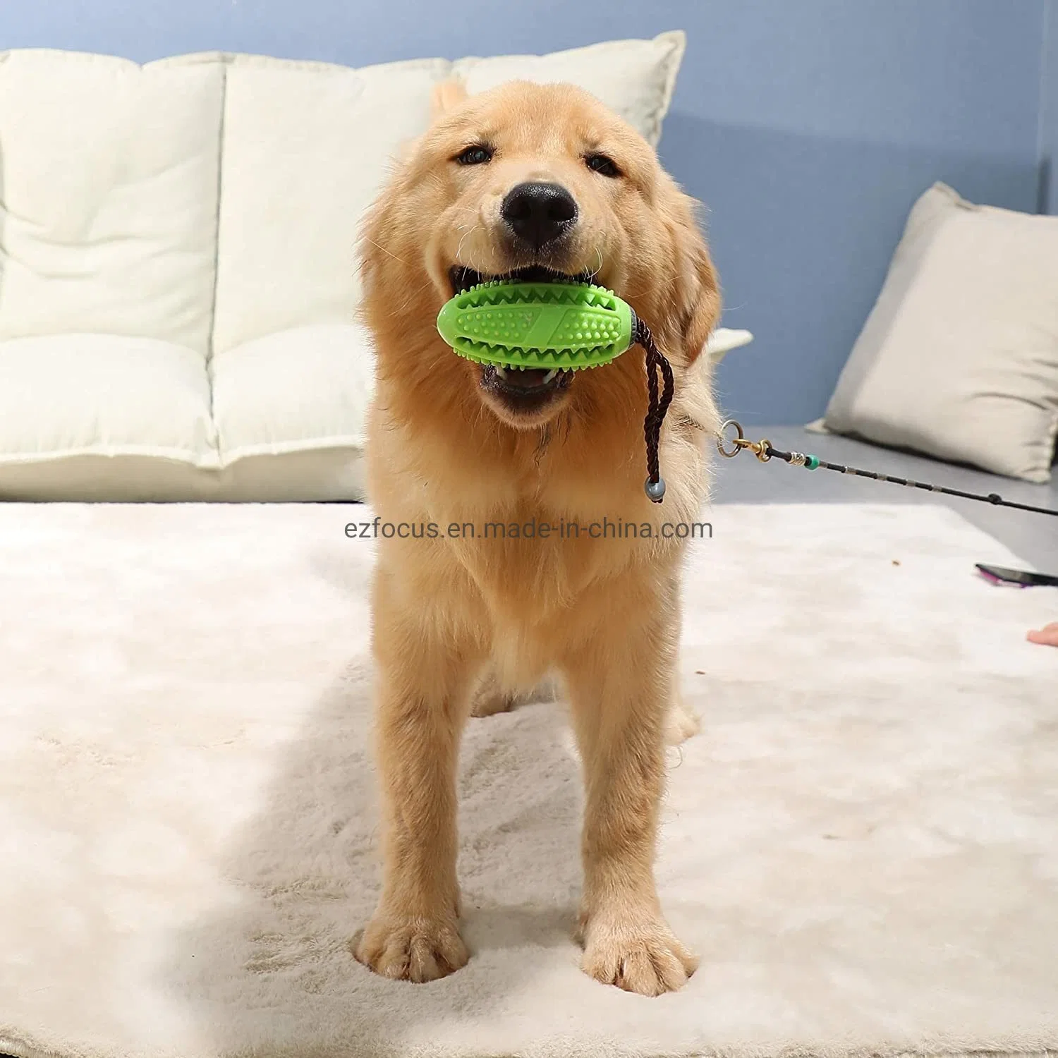 Dog Food Dispenser Toy Puppy Chewing Training Squeaky Leakage Ball Teething Toy Puzzle Dog Molars Clean Teeth Bite-Resistant Bouncy Ball Rubber Ball Wbb12398
