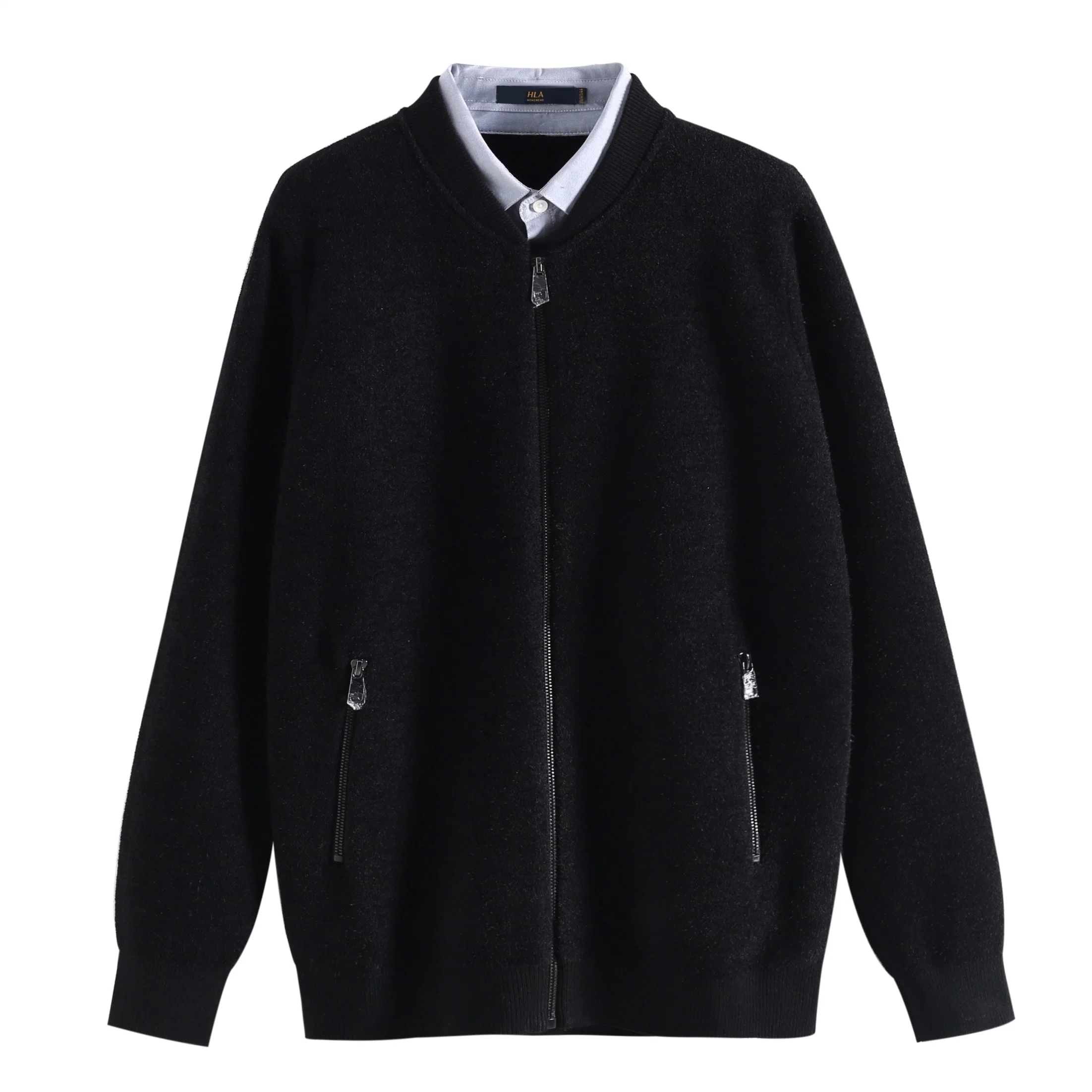 Winter/Autumn with Fake Two Woven Collar Sweater Men's Shirt New Knitted Casual Coat Thick Men's Wear with Zipper