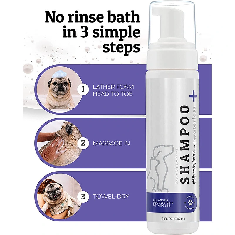Limpeza sem água orgânica do cão Lavagem de espuma de Shampoo de barbear seco Mousse de banho