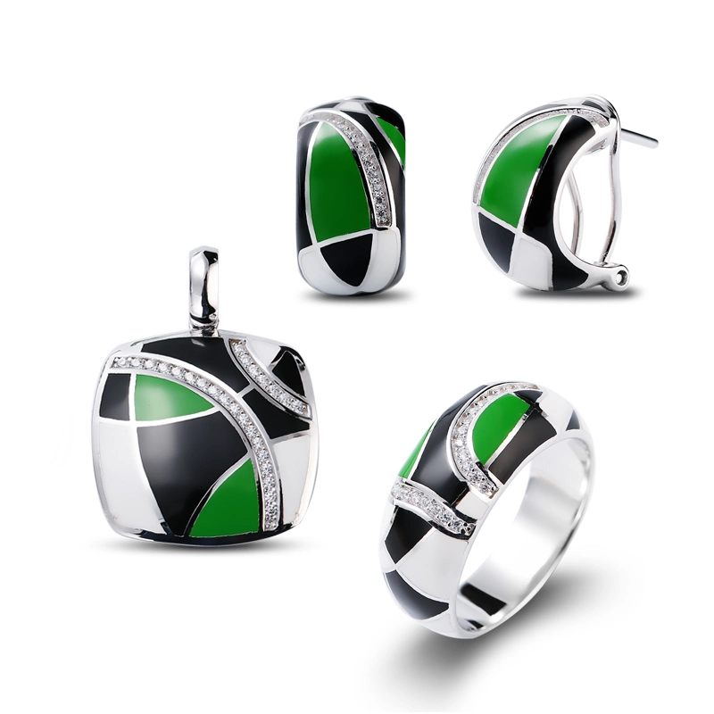 Modeschmuck Silber Ohrring Emaille Anhänger 925 Silber Ring Sterling Silber Schmuck Set für Frauen