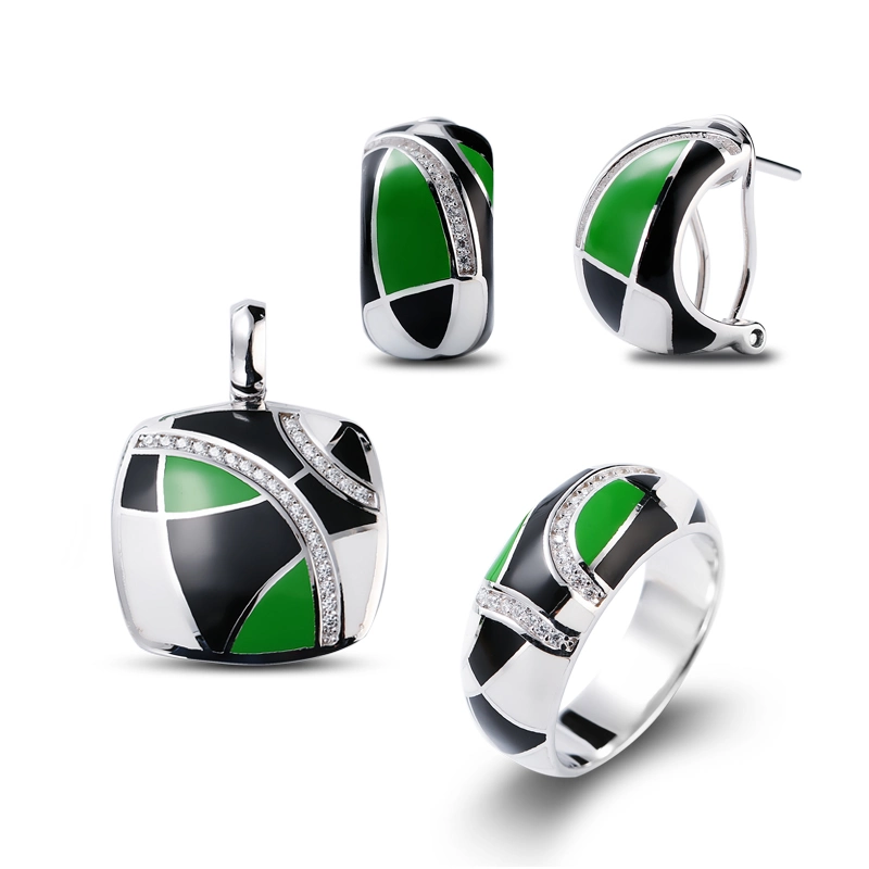 Fashion Jewelry Silver Earring Enamel Pendant 925 Silver Ring Sterling Silver Jewelry Set for Women