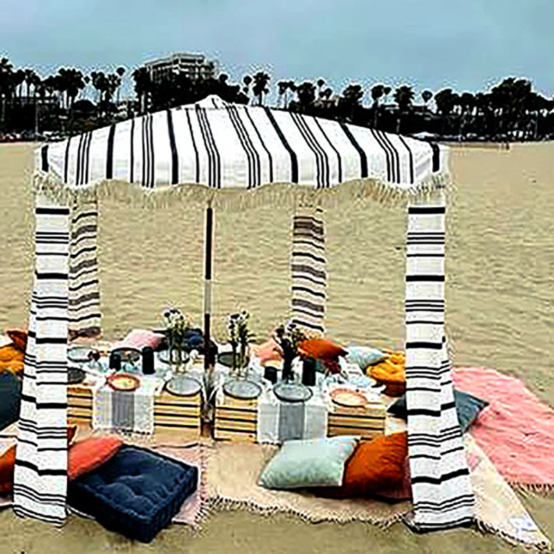 Outdoor Leisure Beach Rainproof Awning Seaside Camping Foldable Portable Beach Umbrella Tassel Tent