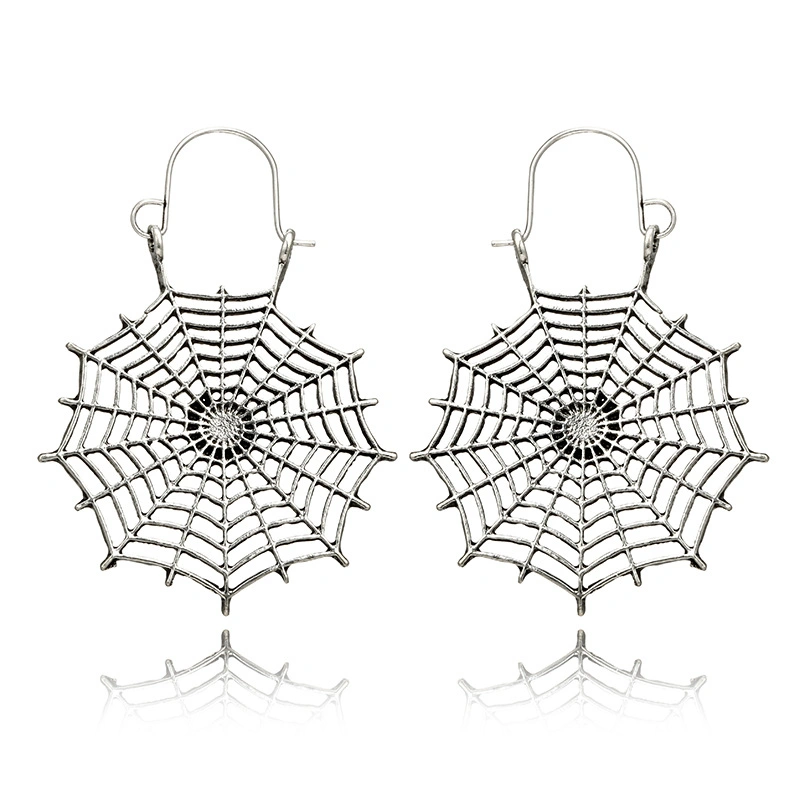 Simple Design Spider Web Semicircle C Shape Carving Water Drops Earrings