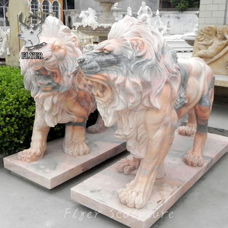 Decoration Hand Carved Stone Lions Statues Life Size White Granite Large Outdoor Marble Lion Sculpture