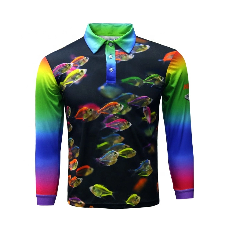 O OEM Quick Dry Poliéster Malha Camisola de pesca Pesca Impresso Allover grossista personalizados para os homens de Desgaste