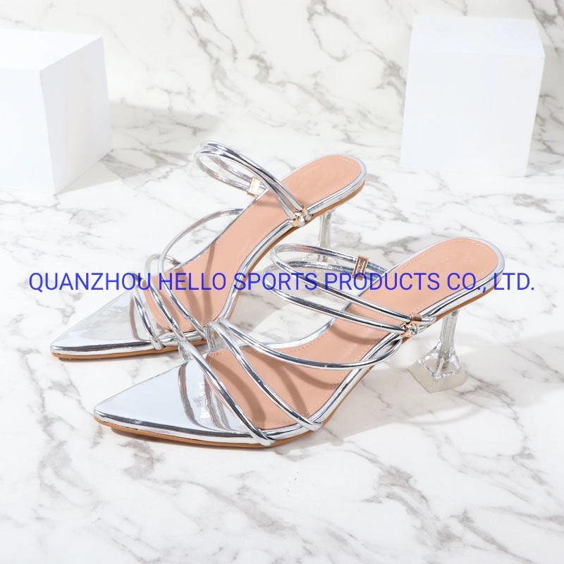 Hellosports Fashion High Heels Shoes for Women Sandal Slipper Thick Transparent Heels for Ladies Shoe Manufacturer Custom