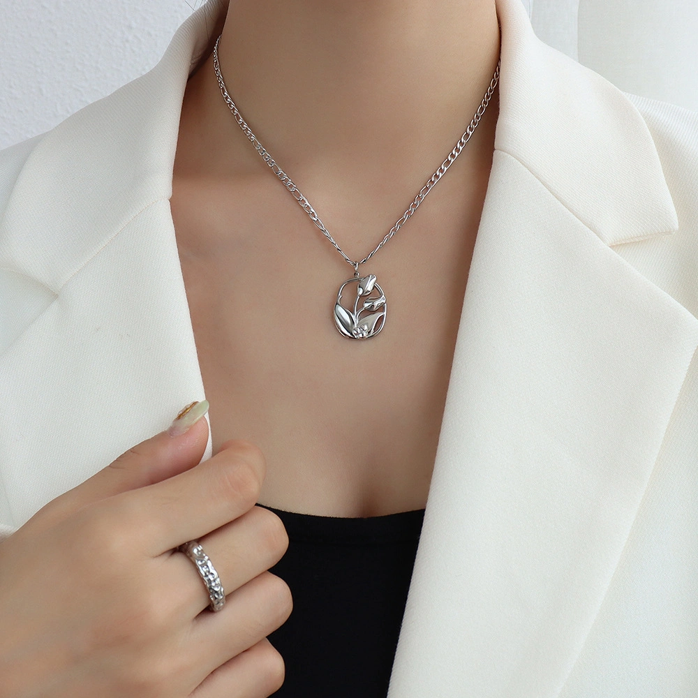 Trendy Fashion Jewelry Women Accessories Stainless Steel Tulip Flower Pendant Necklace for Women Minimalist Ins Pendants Necklace Jewelry