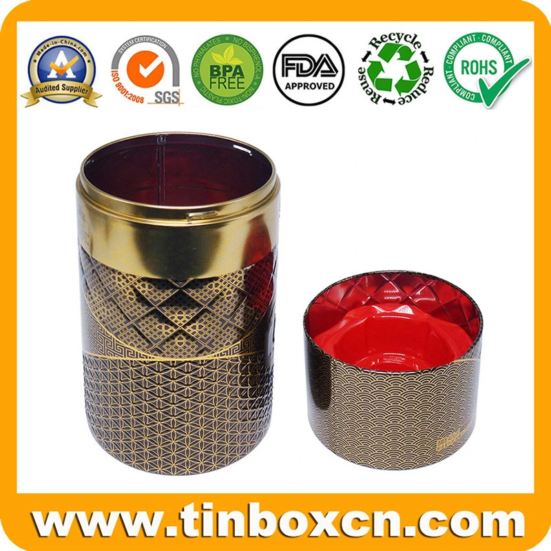 Luxury 3D Embossed Tall Round Metal Can Wine Tin Box with Bayonet Closure and Insert for Whisky Vodka Storage Container