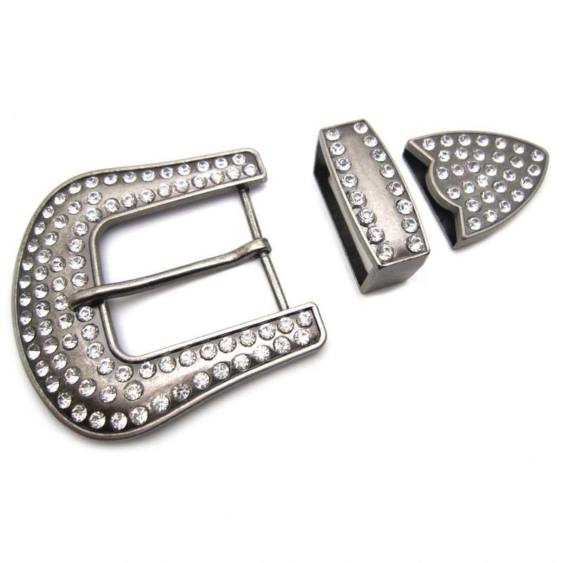 Western Style Rhinestone Metal Pin Belt Buckles Set for Belts 40 mm