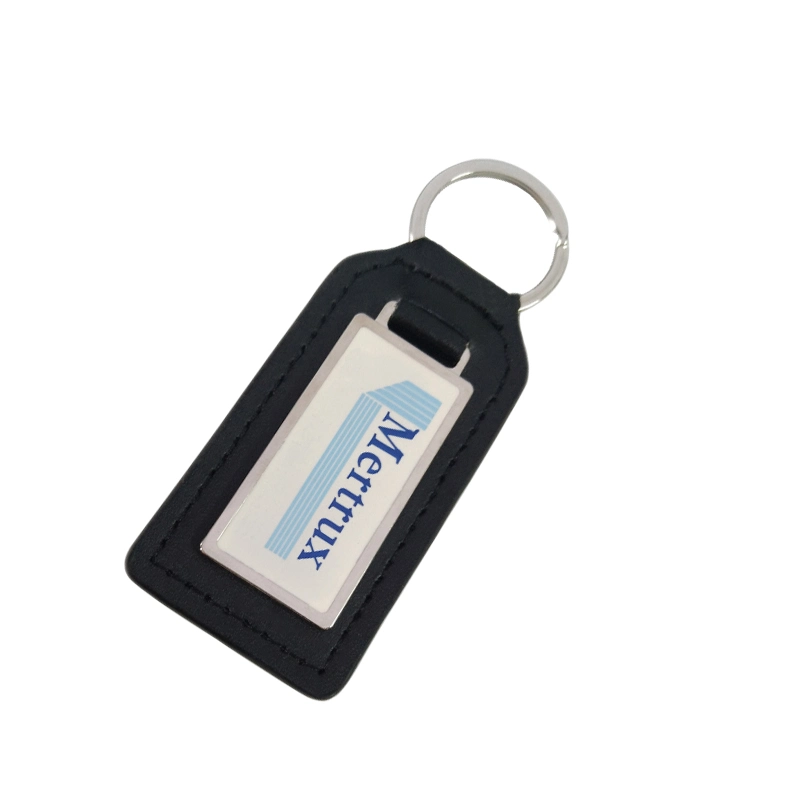 Customized Leather Keychain with Stainless Steel Plate (Ele-K050)