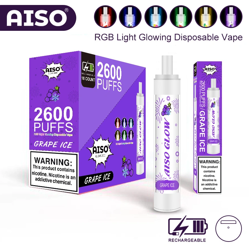 Новейший светодиодный свет Aiso Glow 2600 puffs Оптовая E сигарета Дистрибьютор