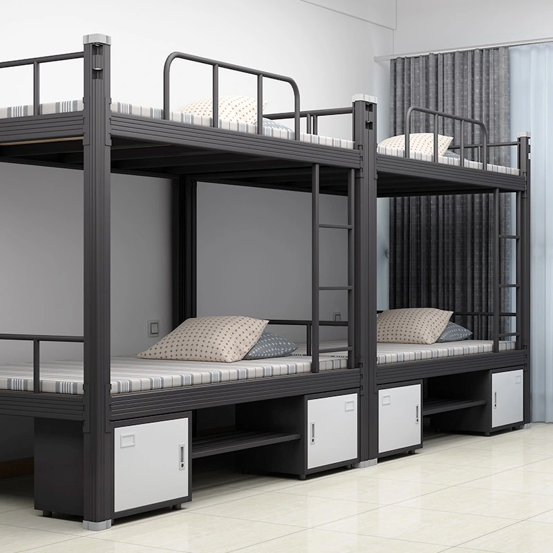 Black Metal Bunk Bed Steel Apartment estudiante dormitorio doble cama Marco