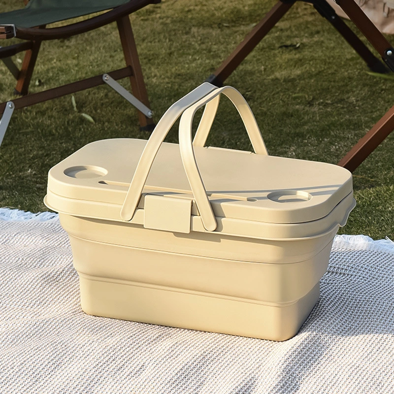 Collapsible Picnic Basket with Multi-Function Lid & Tray Table Portable Camping Basket