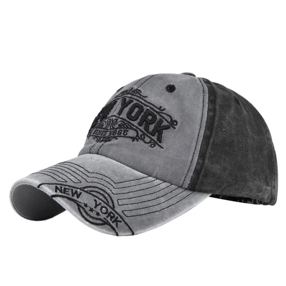 Los Sombreros bordados de Nueva York hombres angustiados Gorra gris y verde