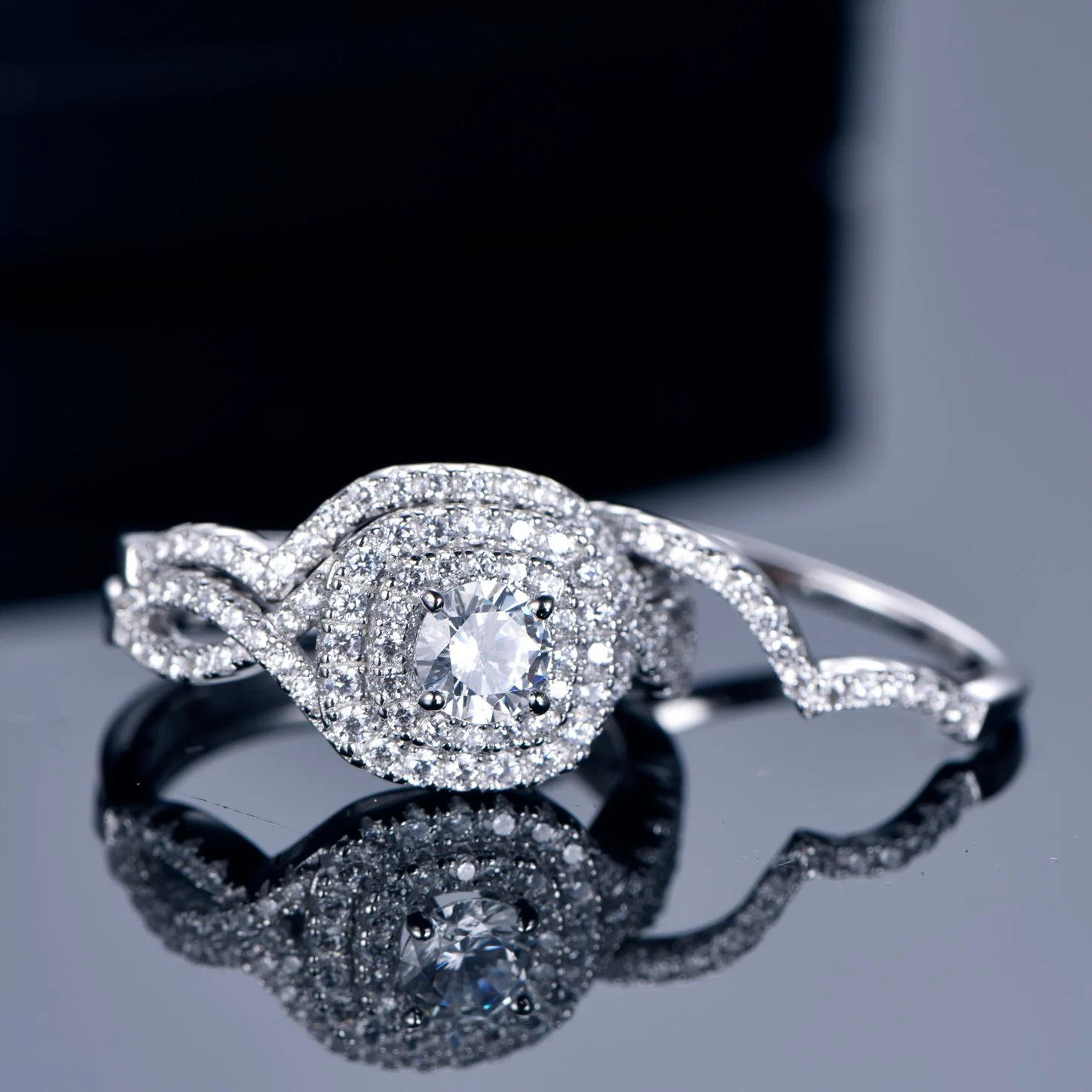 Роскошные украшения Silver 925 Shining Cubic Zirconia Diamond Stackable Two В одном кольце