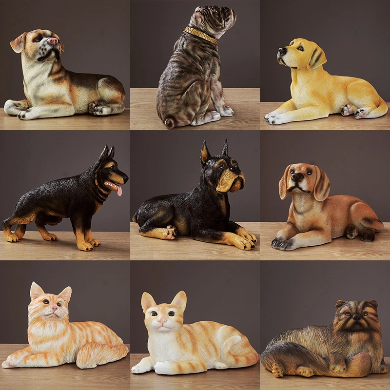 Atacado resina cão Cat Pet Estátua Animal Figurine Home decoração