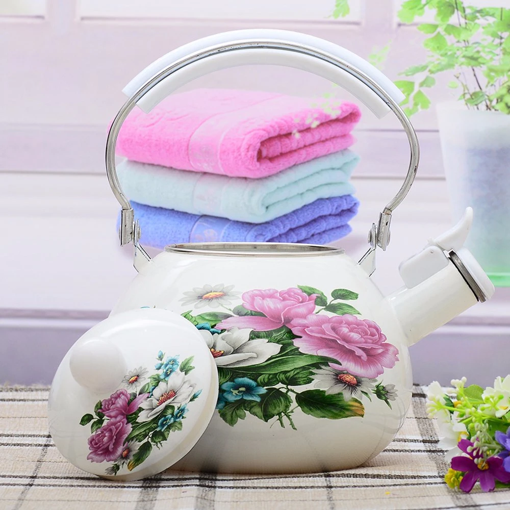 Good Quality Big Decal Flower Durable Enamel Kettle with Combination Handle 2.5L