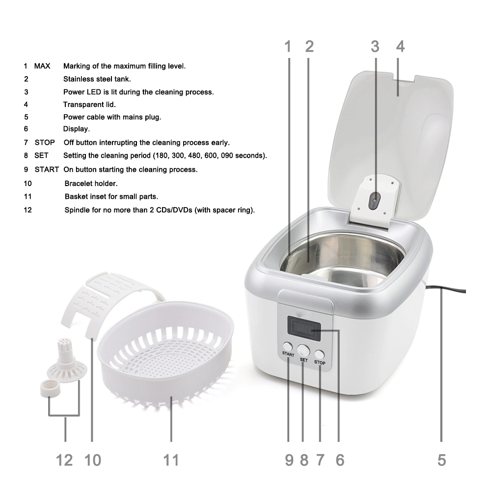 Portátil Casa profesional Ultrasonic Limpiador de Escritorio Mini Joyería