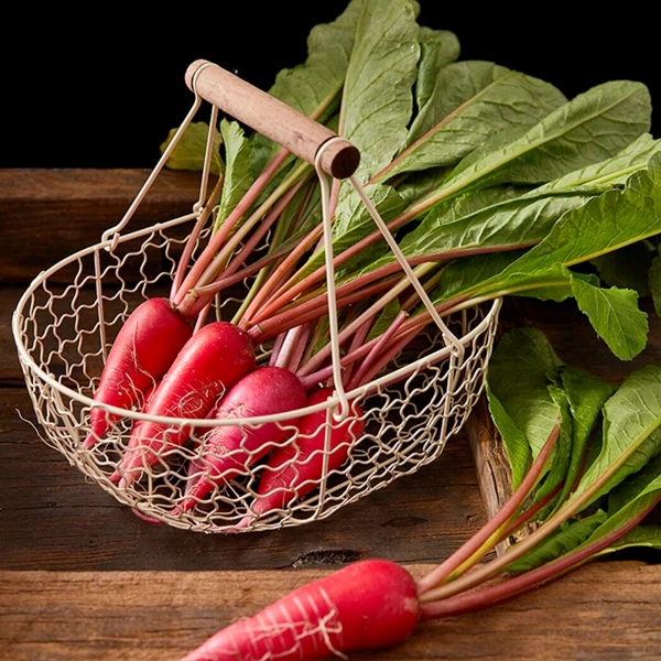 Metal Wire Egg Basket with Wooden Handle for Bread Snack Vegetable