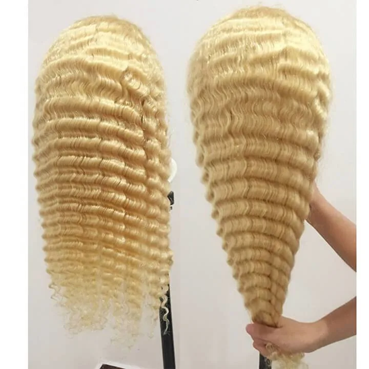 613 Blonde Colored Virgin Transparent HD Full Lace Lace Front Human Hair Wig