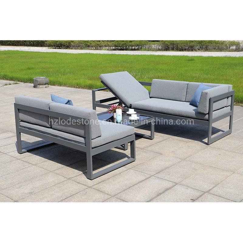 Venta caliente jardín de estilo europeo moderno sofá Patio gris aluminio muebles de exterior