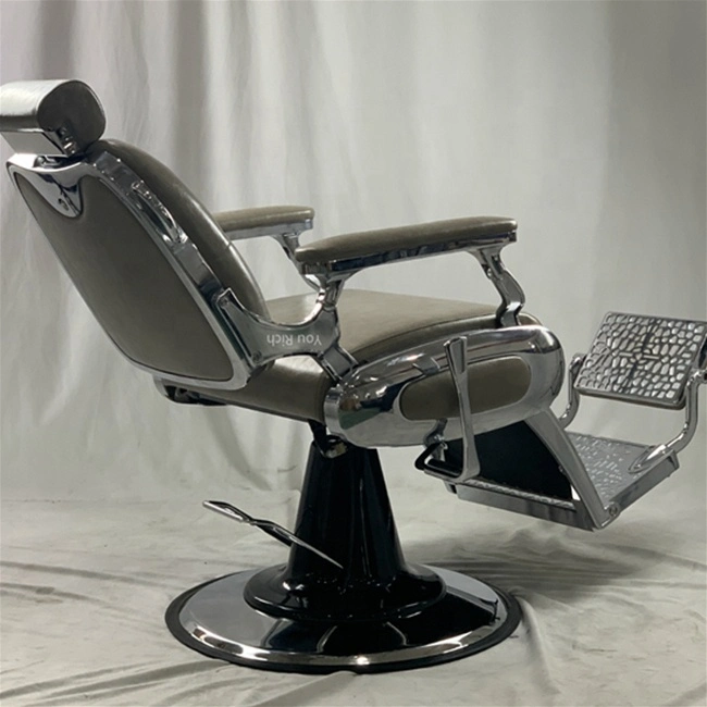 Durable Salon Furniture with Big Heavy Duty Pump Gray Vintage Barber Chairs