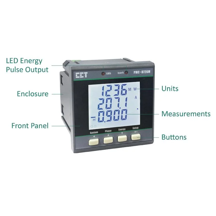 PMC-D726M72 DIN DIN en tres fases de la pantalla LCD digital RS-485 Modbus RTU kWh Medidor de potencia