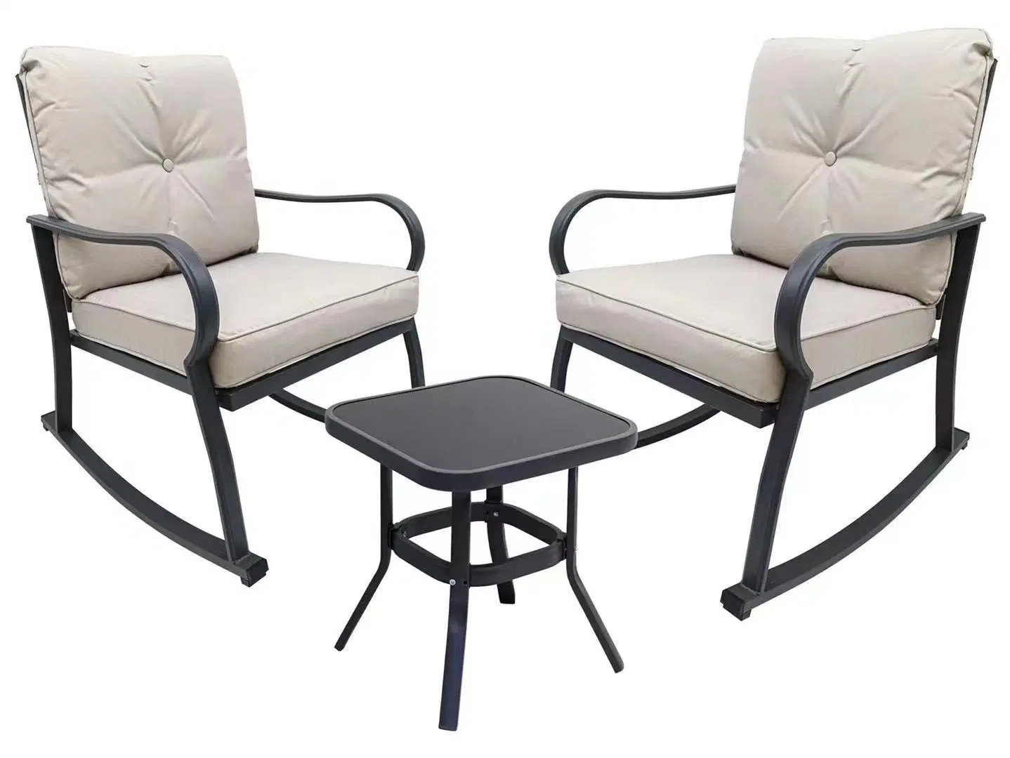 Kd Outdoor Furniture Steel Frame Rocking Chair Sets 3PCS