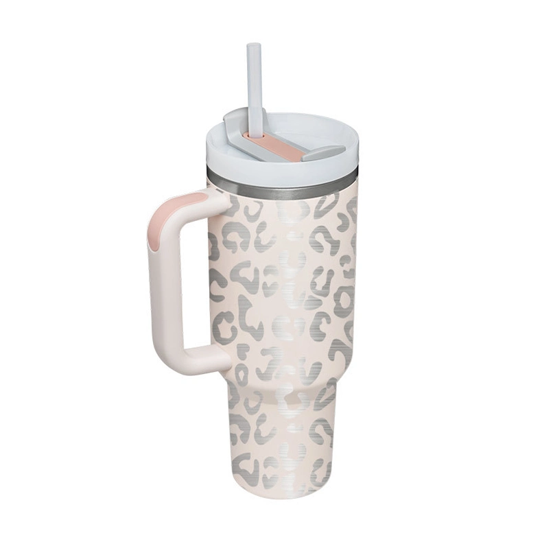 Stock Vacuum Insulated Custom Stainless Steel 40oz Tumbler Cup with Handle Straw Lid Travel 40 Oz Leopard Tumbler