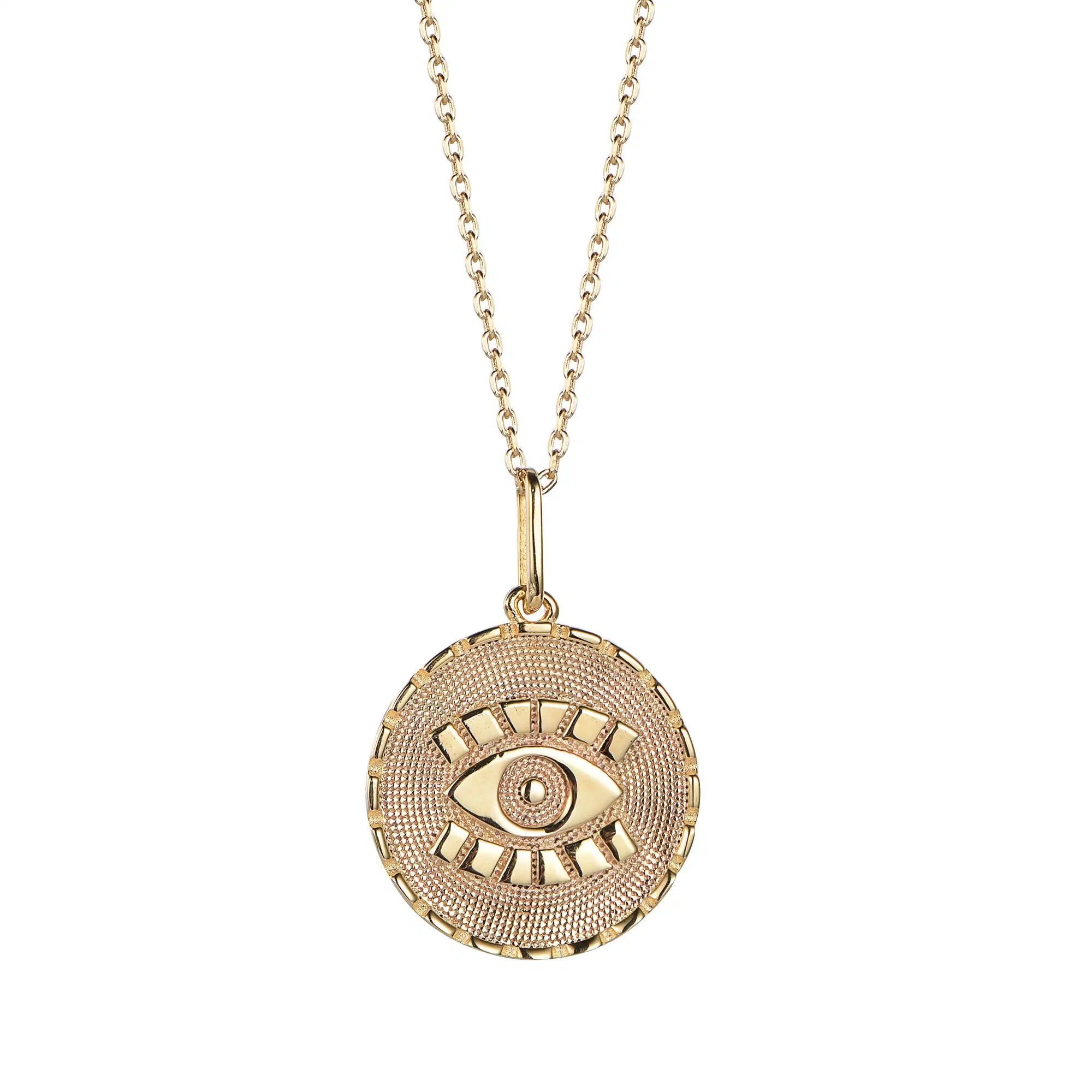 Popular Trendy Precious Metals Coin Shape Eye of Evil Pendant Silver Necklace