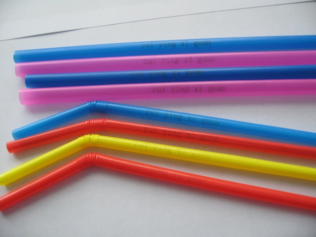 Plastic Flexible Drinking Straws Striped Individually OPP Film Paper Wrapped